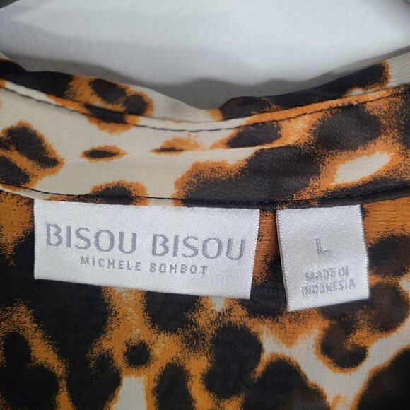 Bisou Bisou Leopard Cheetah Print Boxy Sheer Button Up Top - Picture 5 of 7